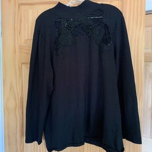 Denim 24/7 - Mesh Inset Embellished Sweater BLK 2X